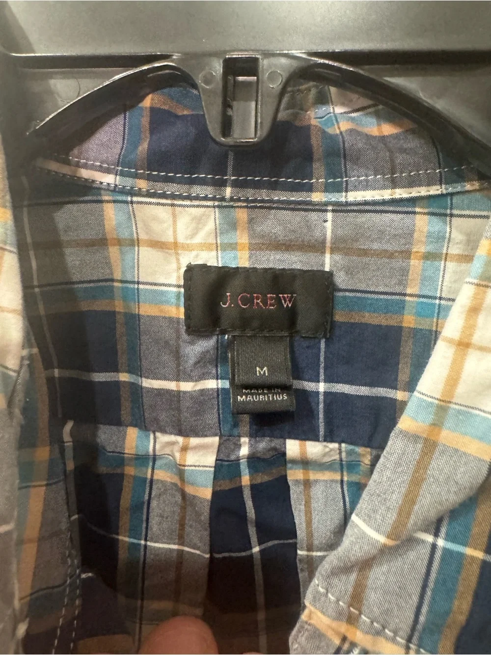 J.Crew button-down shirt features a blue and white plaid pattern size M